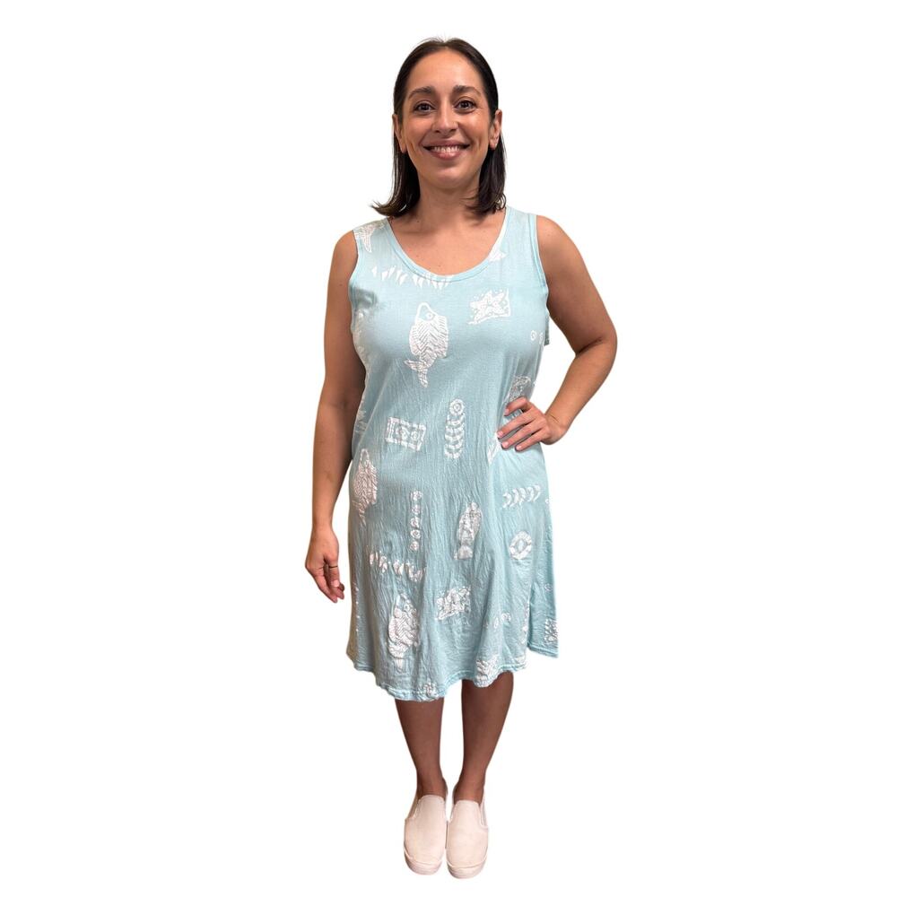 90s Exist Sportsline Baby Blue Fish Print Tank Sundress